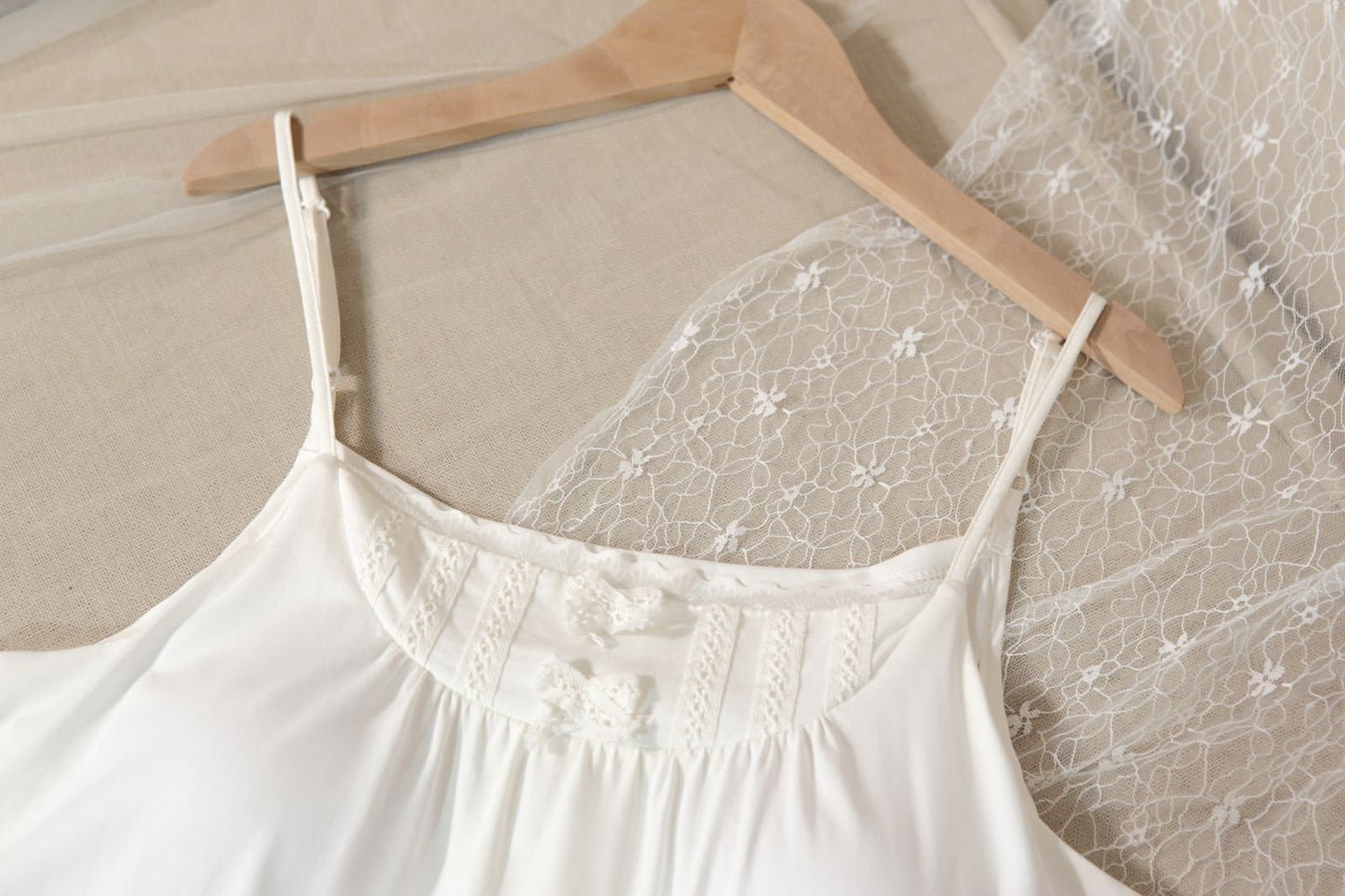 White French Lace Cotton Nightdress - SKU #1