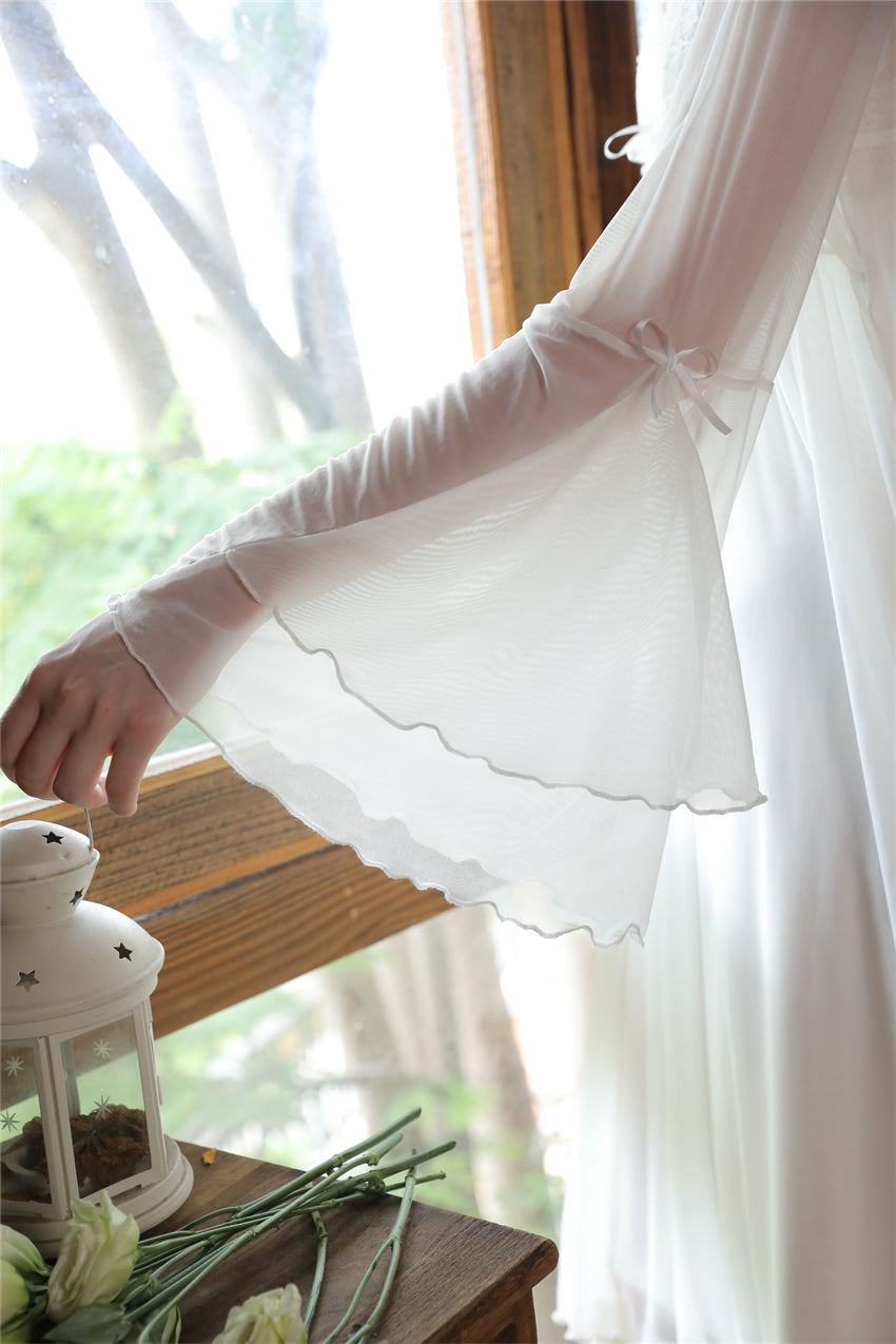 White French Vintage Long Nightdress with Lace Robe Set -SKU#33