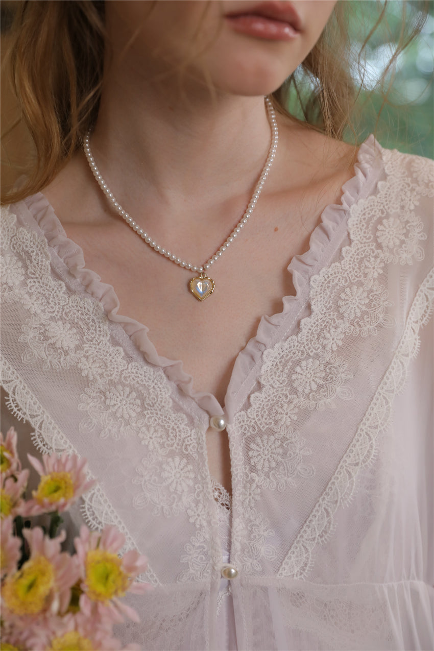 Light Purple French Vintage Long Nightdress with Lace Robe Set -SKU#32