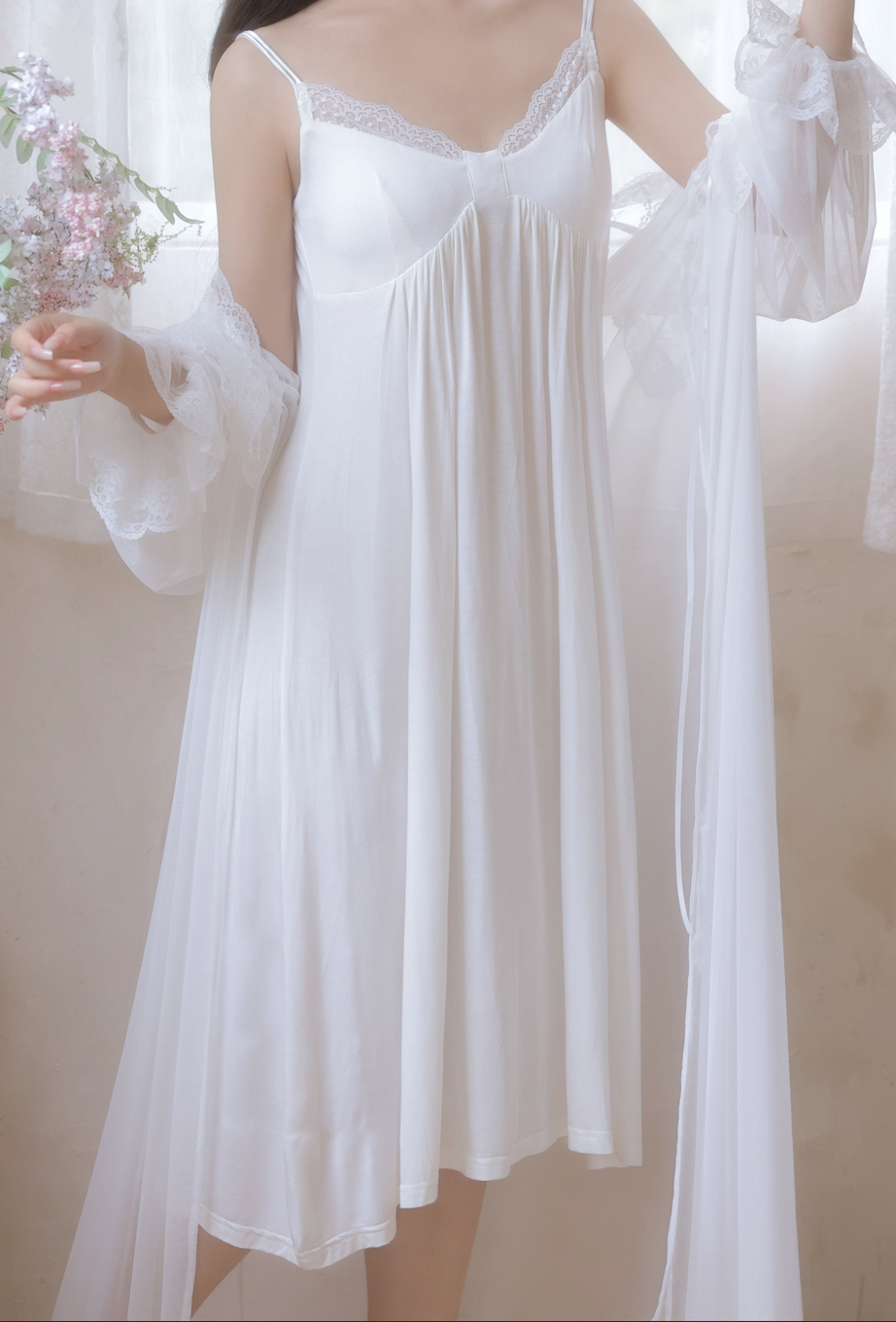Angel Whisper Nightdress Set – Elegant Cloudlike Romance - SKU#43