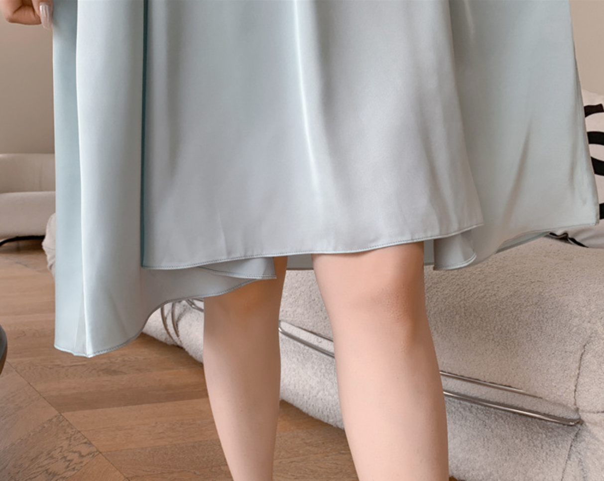 Blue Bow Ruffle Nightdress โ One Size Elegant Sleepwear Dress - SKU#47