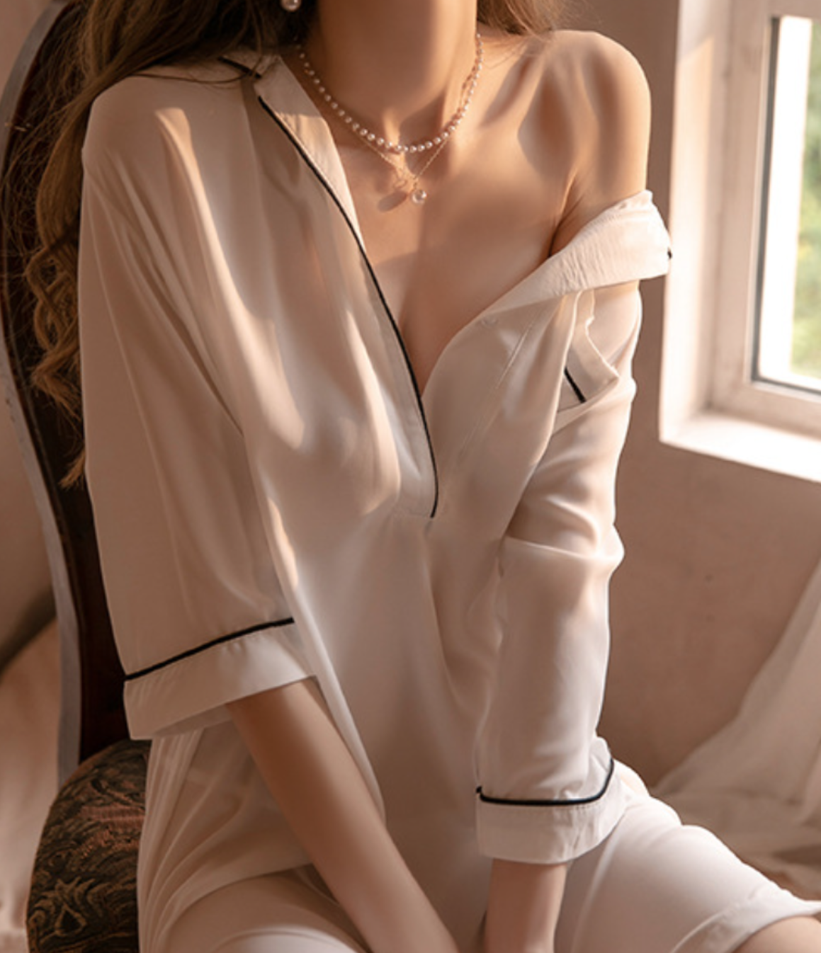 Elegant Nude Pink Satin Shirt Dress Sleepwear – Loose Silky Nightshirt - SKU#55