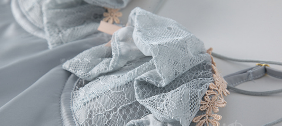 Luxury Light Blue Satin Lace Nightwear Set (Dress & Robe) โ SKU#67