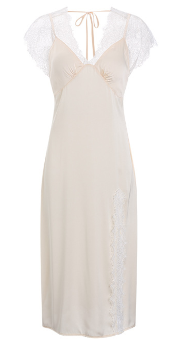 Champagne Lace Midi Nightdress β Soft Satin Elegance Sleepwear -SKU# 72