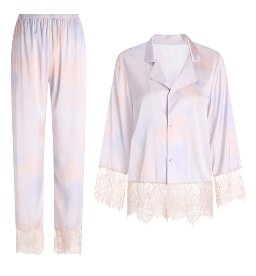 Elegant Purple Lace Satin Pyjama Set | Polyester, Nylon & Elastane – SKU# 77