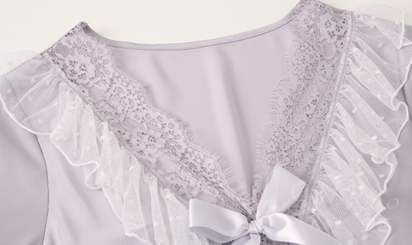 Elegant White/Purple Floral Lace Satin Pyjama Set – SKU# 78