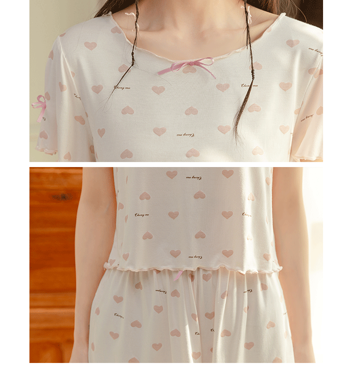 Pink Heart Short Pajama Set – Cute Summer Sleepwear for Women - SKU#37