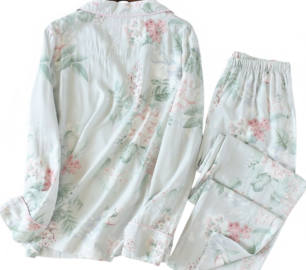 Pastel Floral Satin Pajama Set – Soft & Elegant Sleepwear - SKU #19