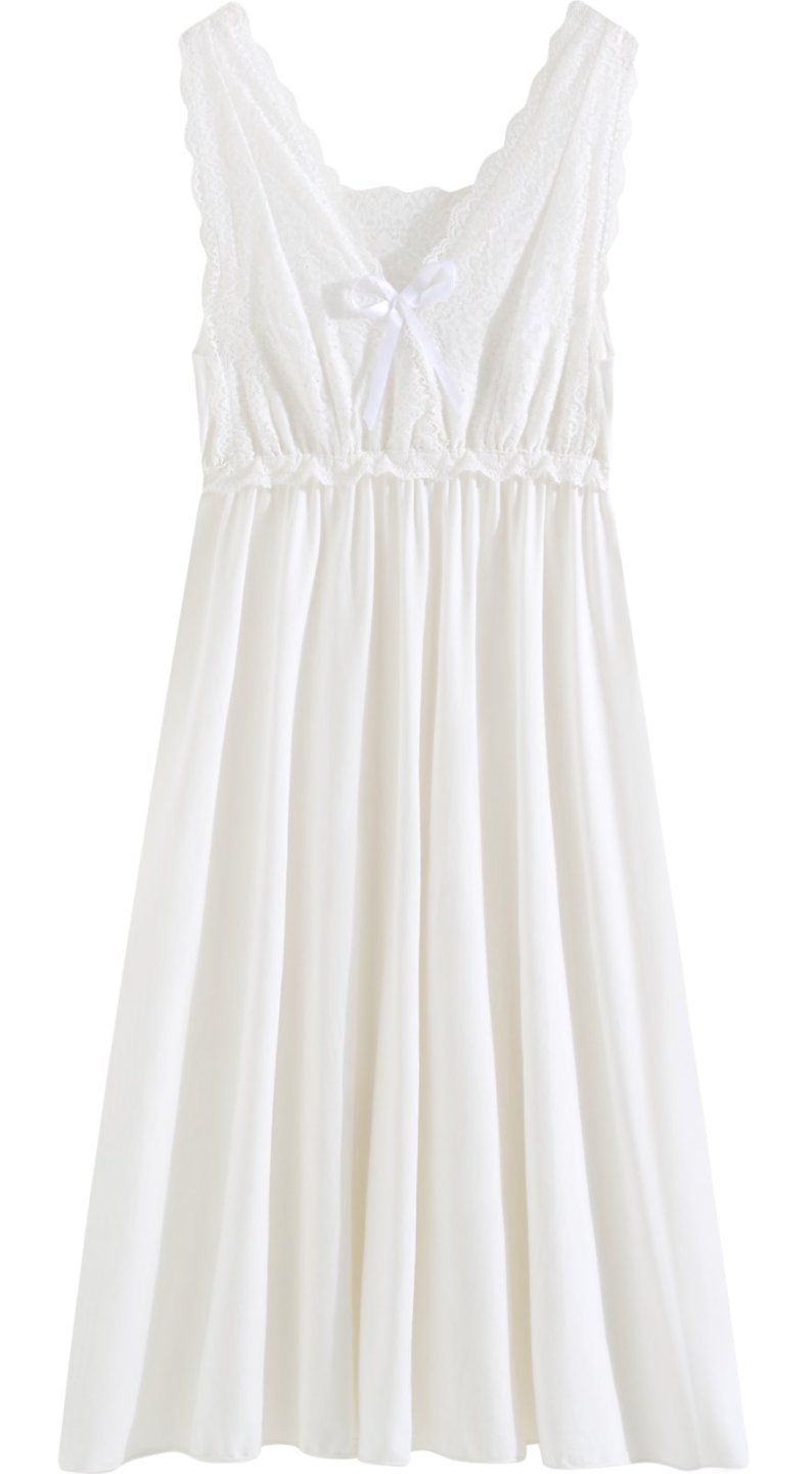 White Lace Vintage Sleeveless Nightdress - SKU #7