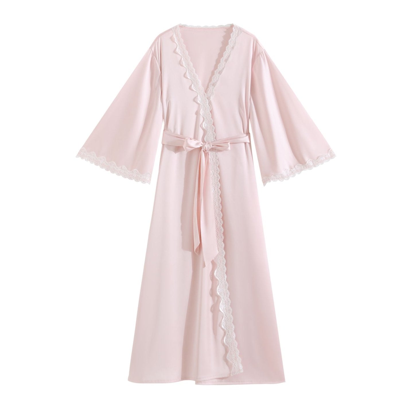 Pink French Satin Lace Nightdress & Robe Set - SKU #3
