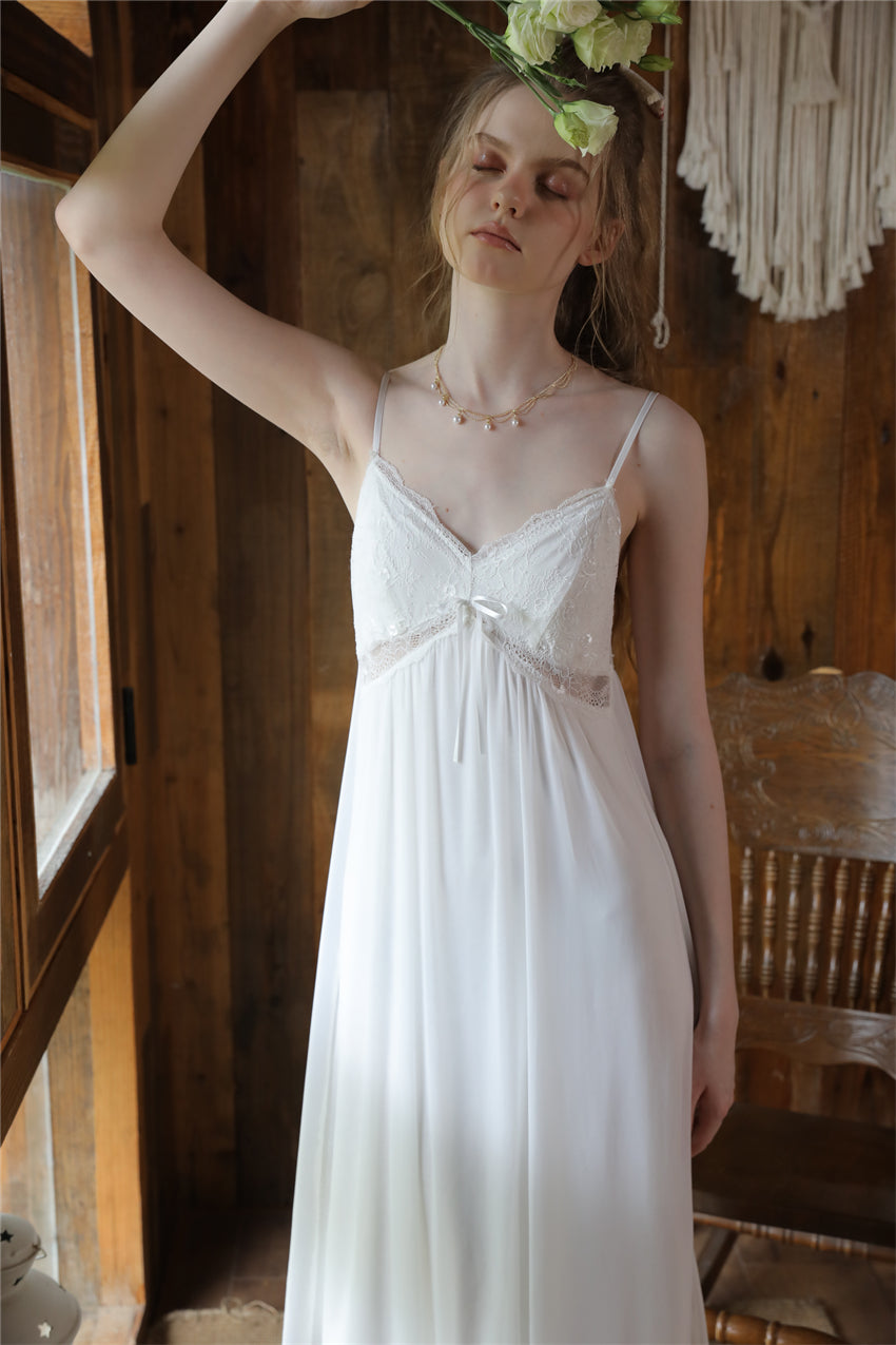 White French Vintage Long Nightdress with Lace Robe Set -SKU#33