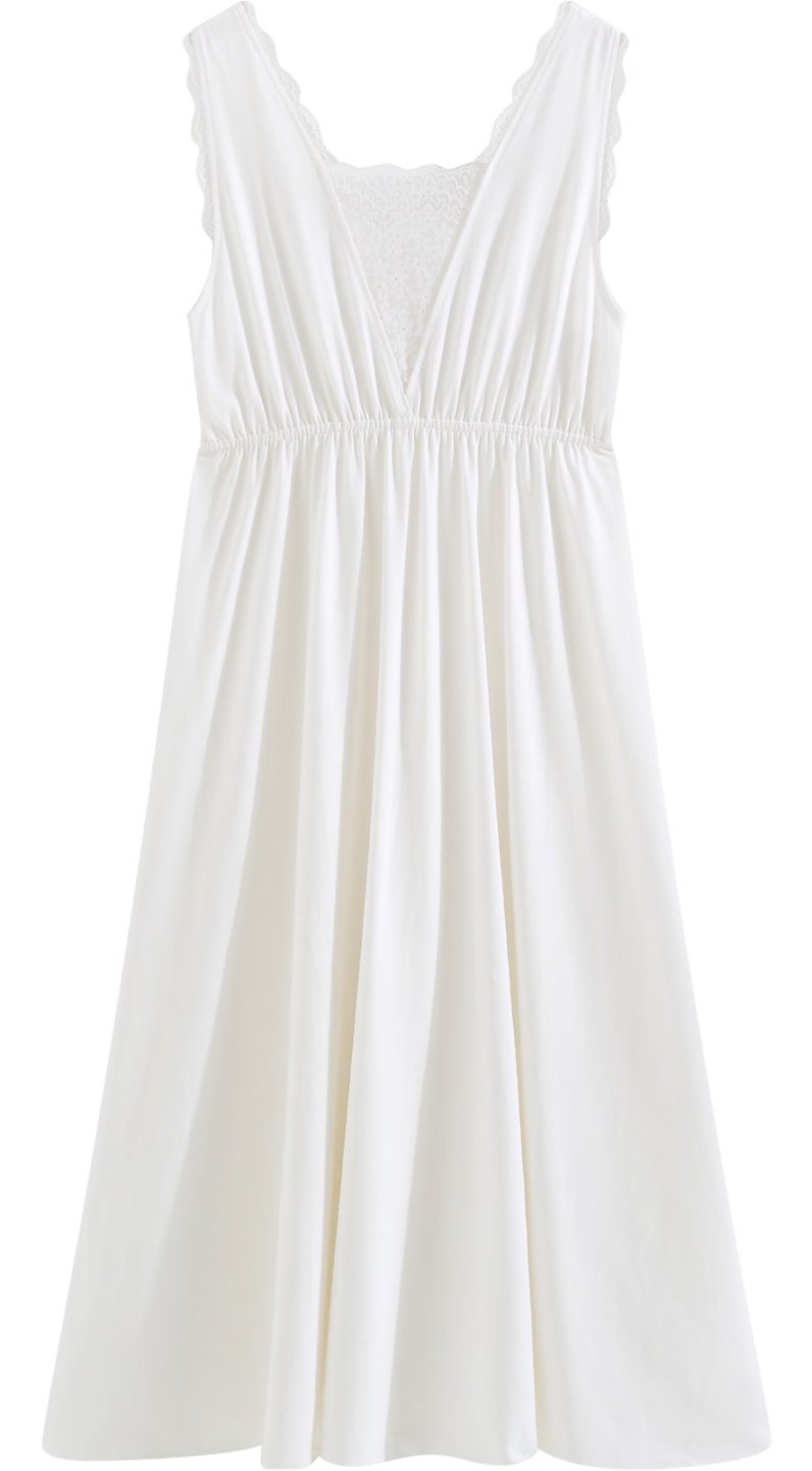 White Lace Vintage Sleeveless Nightdress - SKU #7