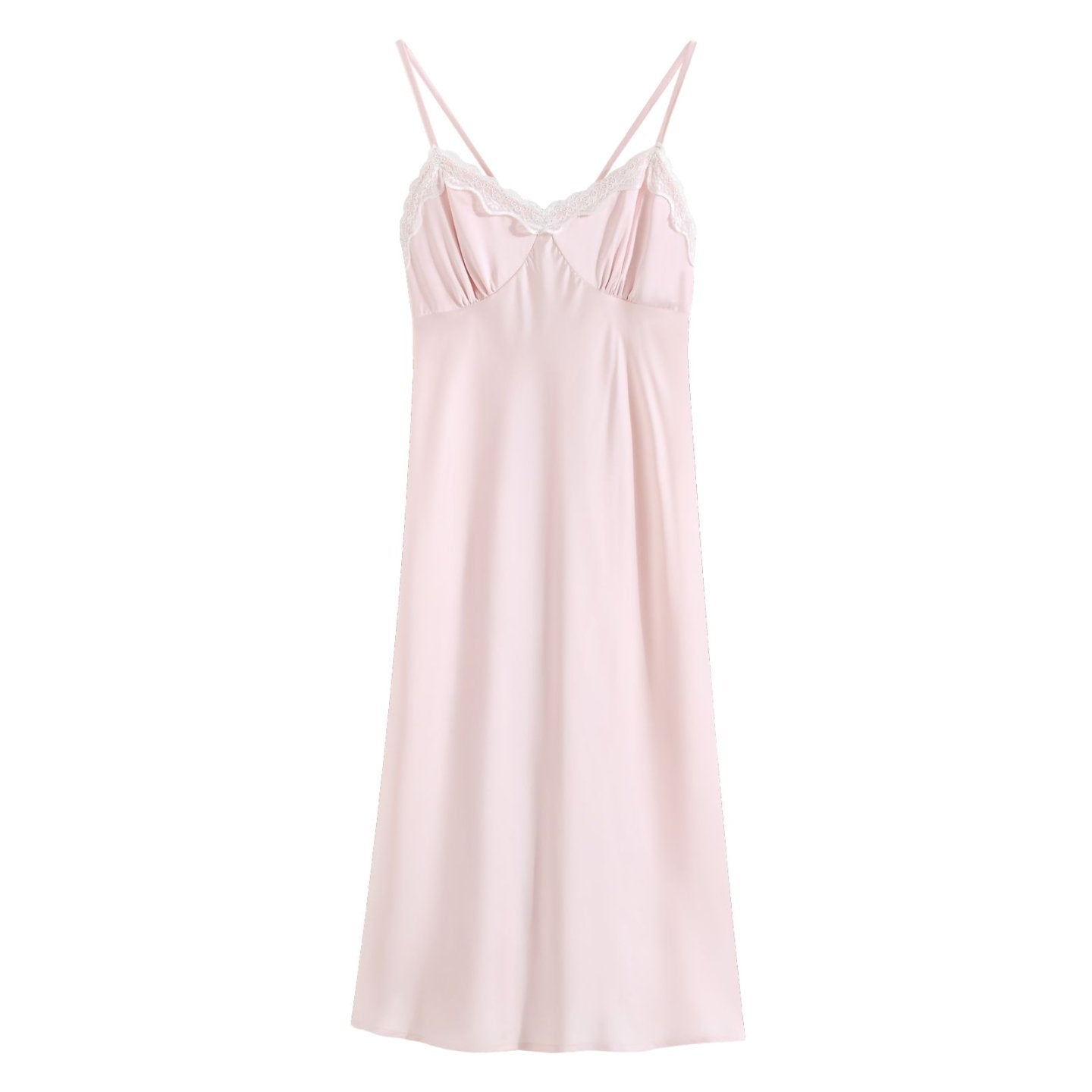 Pink French Satin Lace Nightdress & Robe Set - SKU #3