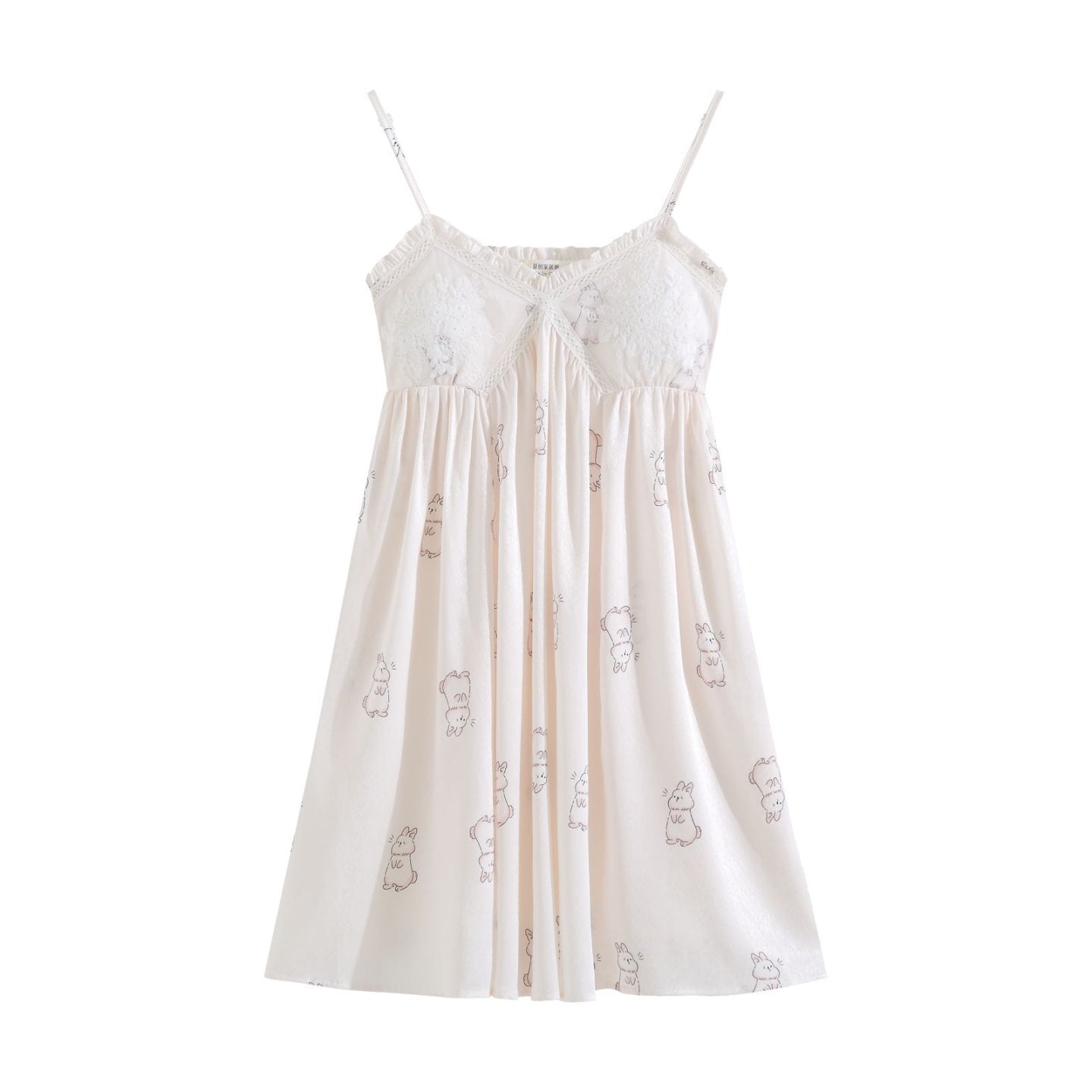 Apricot Bunny Print Lace Nightdress – Pawsy Dreams Sleepwear - SKU #6