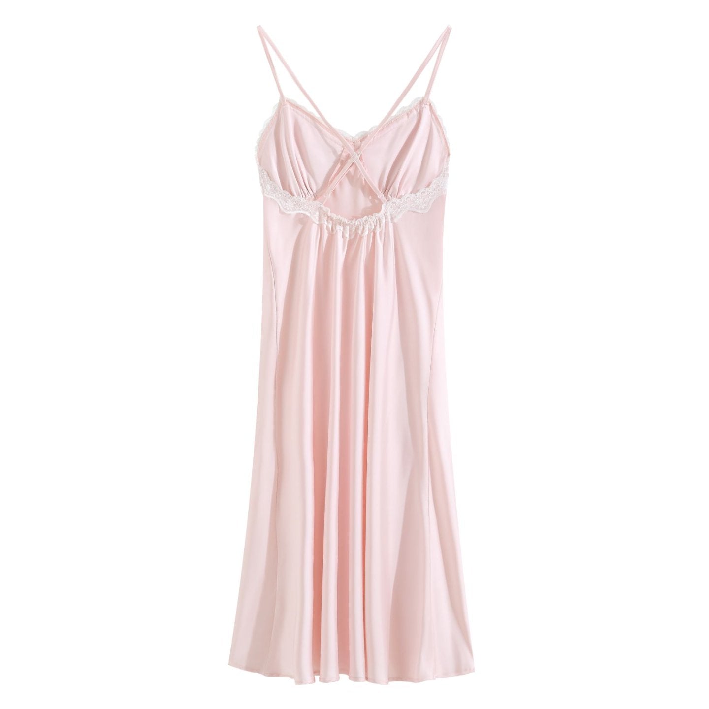Pink French Satin Lace Nightdress & Robe Set - SKU #3