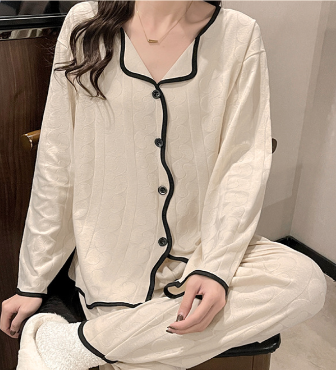 Cream Knit Trim Pajama Set – SKU #17