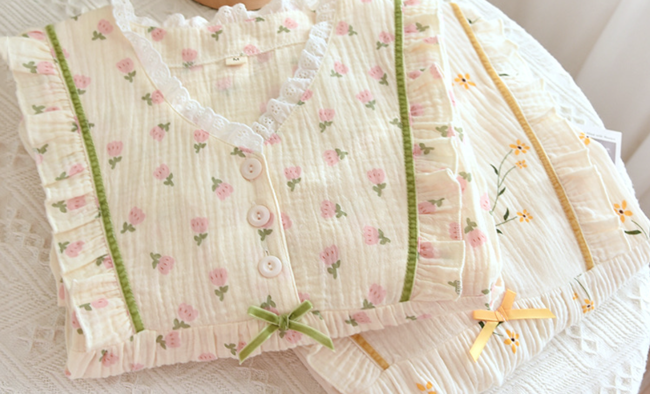 Rose Melody Nightdress – Pink Floral Cotton Crinkle Gauze - SKU#23