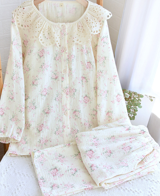Vintage Floral Cotton Pajama Set - SKU#25