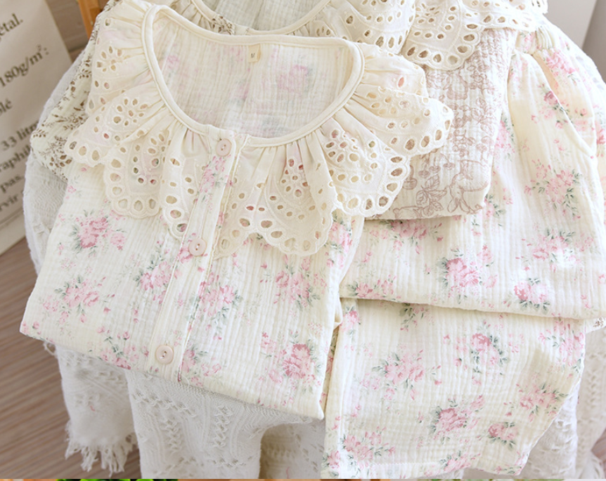 Vintage Floral Cotton Pajama Set - SKU#25