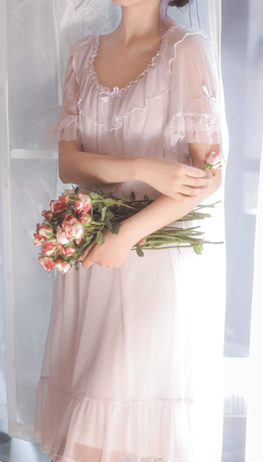 Light Purple Ruffle Chiffon Nightdress – French Romantic Sleepwear for Women - SKU#34