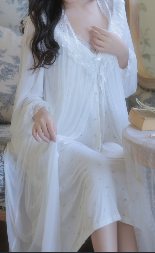 Palace Fairy Lace Nightdress – Romantic Vintage Sleepwear Set -SKU#40