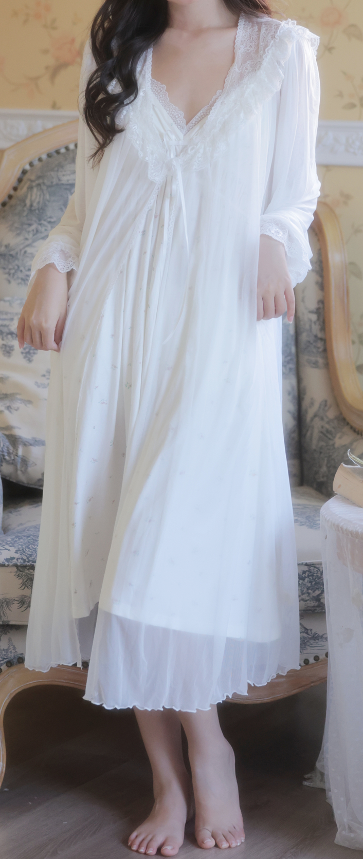 Palace Fairy Lace Nightdress – Romantic Vintage Sleepwear Set -SKU#40