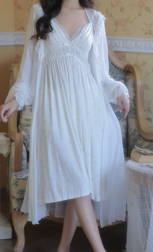 Palace Fairy Lace Nightdress – Romantic Vintage Sleepwear Set -SKU#40