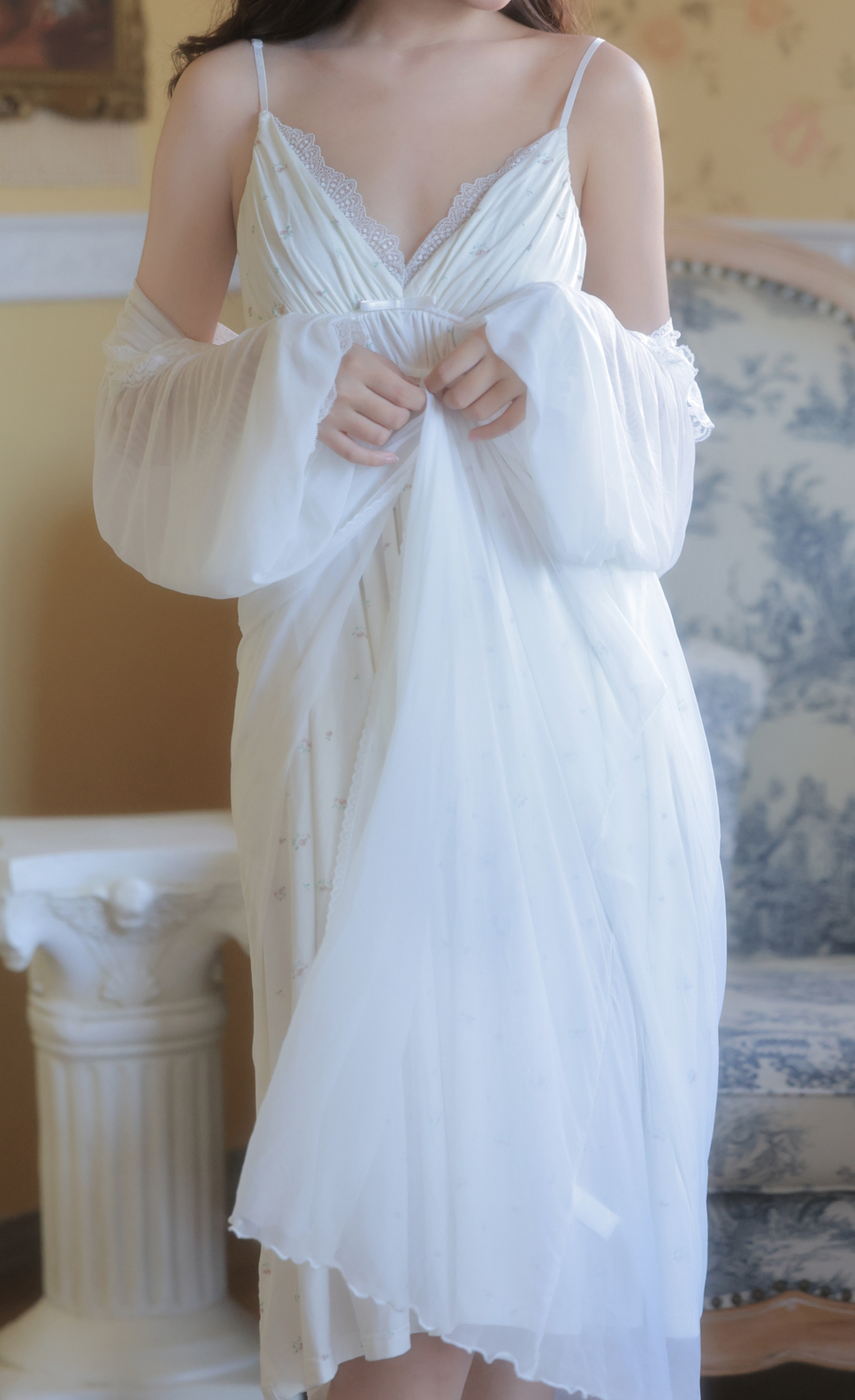 Palace Fairy Lace Nightdress – Romantic Vintage Sleepwear Set -SKU#40