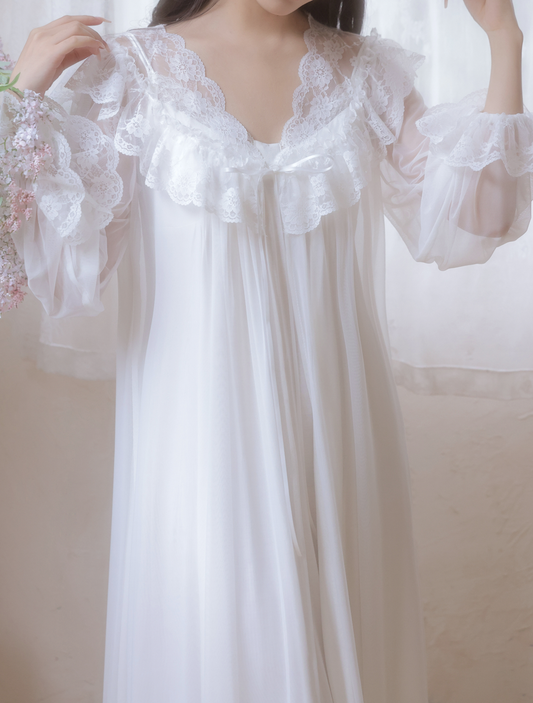 Angel Whisper Nightdress Set – Elegant Cloudlike Romance - SKU#43