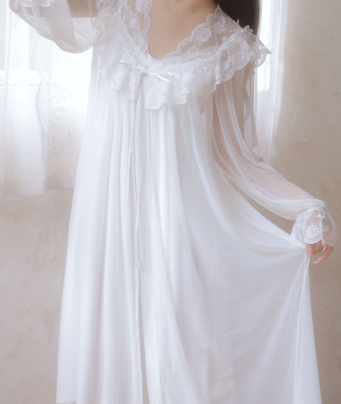 Angel Whisper Nightdress Set – Elegant Cloudlike Romance - SKU#43