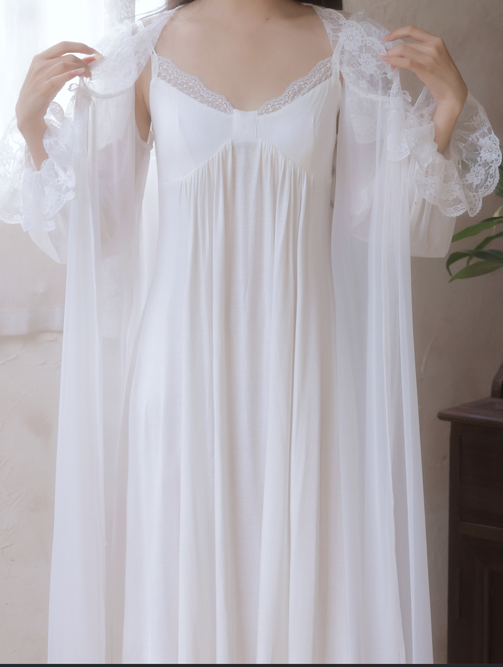 Angel Whisper Nightdress Set – Elegant Cloudlike Romance - SKU#43