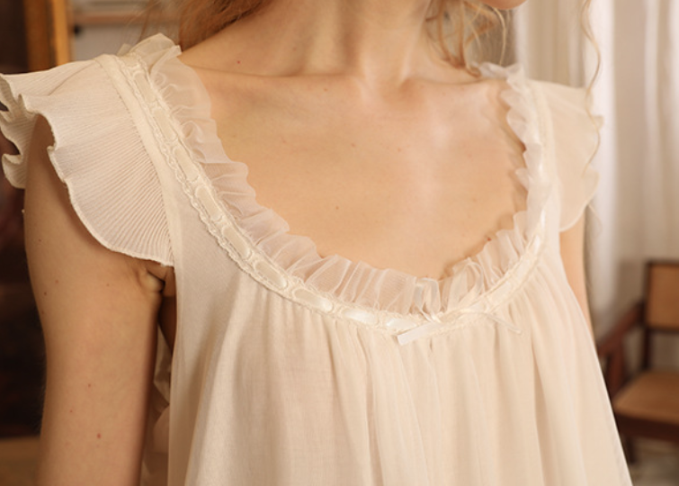 Sweet Ruffle Pajama Set – White Two-Piece Sleepwear - SKU#45