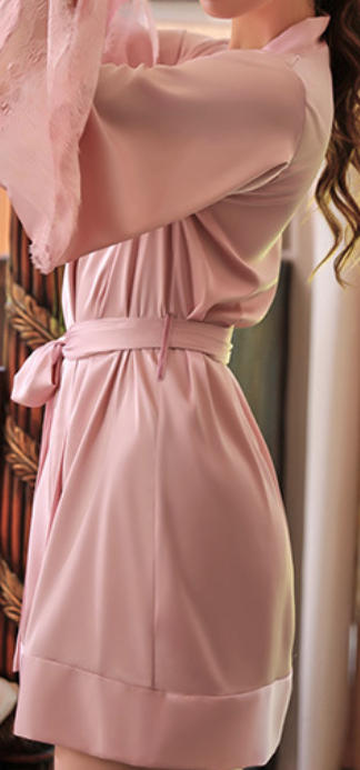 Elegant Lace Satin Robe – Pink or Black | One Size - SKU#64