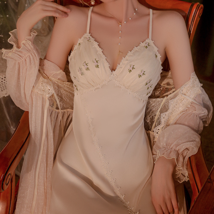 Champagne Lace Nightdress & Robe  – SKU#69