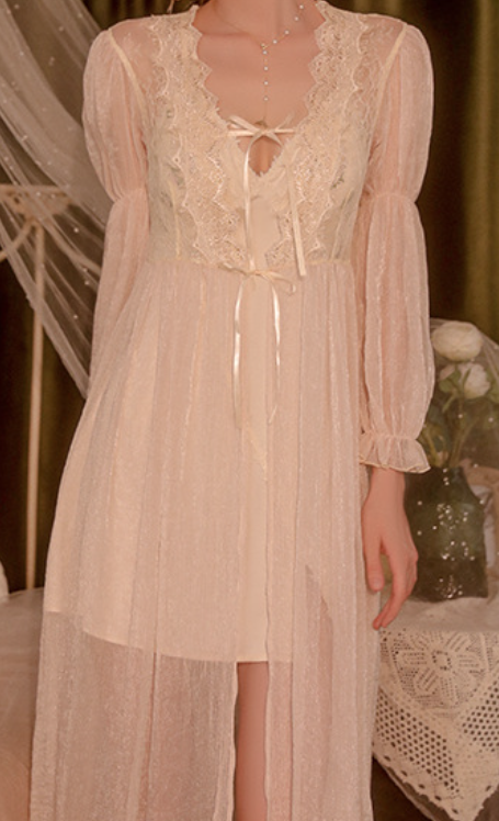 Champagne Lace Nightdress & Robe  – SKU#69