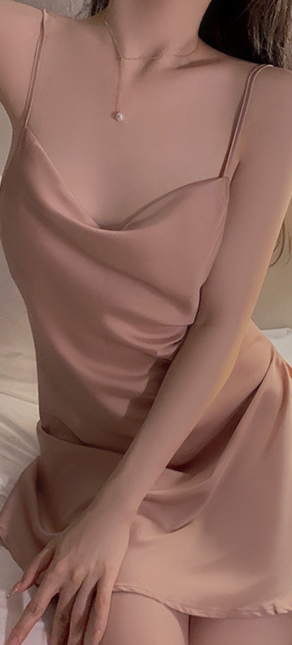 Rose Gold Satin Slip Dress & Robe Set | Polyester & Elastane – SKU# 74