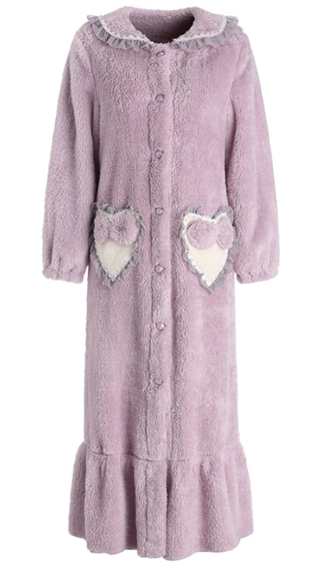 Light Purple Fluffy Fleece Nightgown with Heart Pockets | Polyester & Elastane – SKU# 75