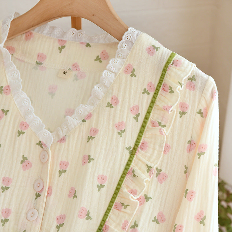 Rose Melody Nightdress – Pink Floral Cotton Crinkle Gauze - SKU#23