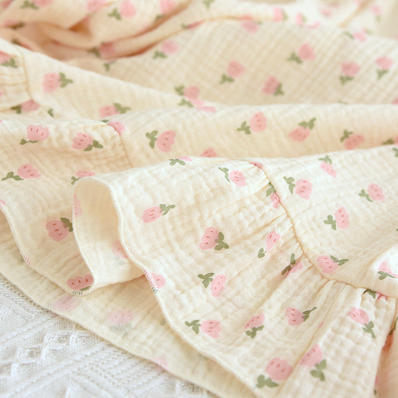 Rose Melody Nightdress – Pink Floral Cotton Crinkle Gauze - SKU#23