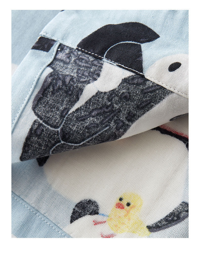 Blue Panda Cotton Pajama Set – Cute Long Sleeve Sleepwear for Women - SKU#30