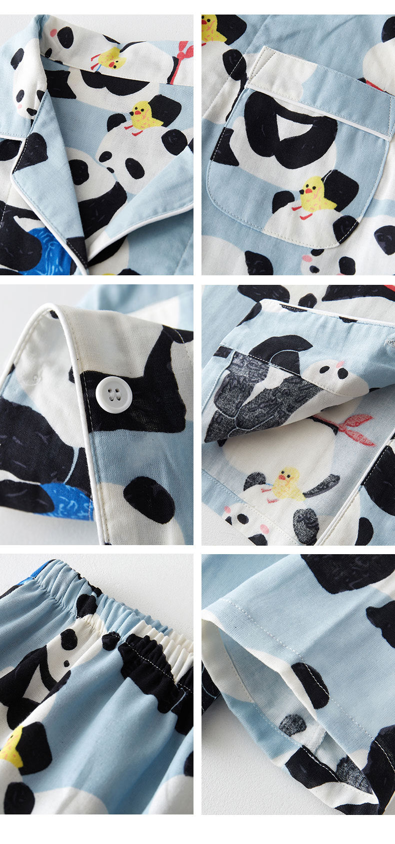 Blue Panda Cotton Pajama Set – Cute Long Sleeve Sleepwear for Women - SKU#30