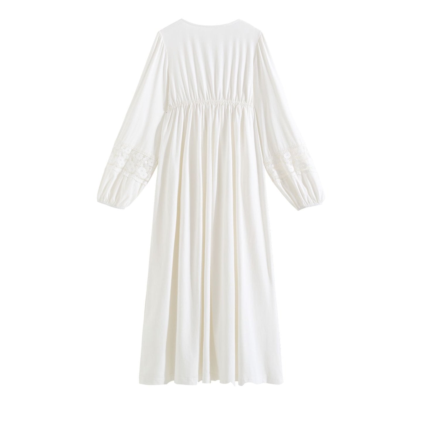 White French Lace Cotton Long Sleeve Nightdress - SKU #2