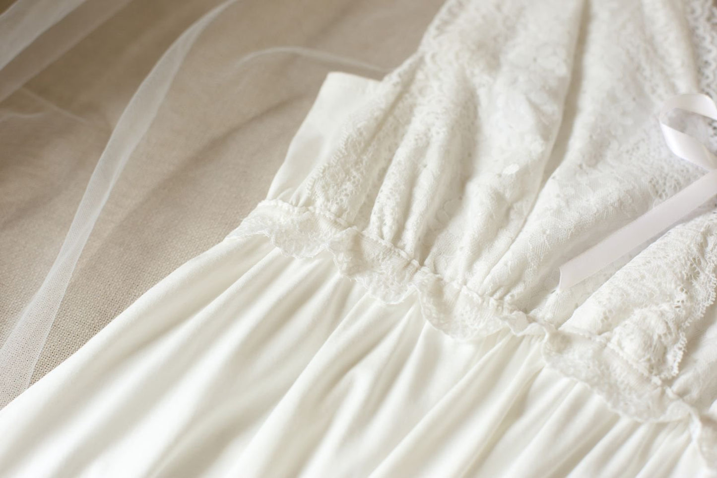 White Lace Vintage Sleeveless Nightdress - SKU #7