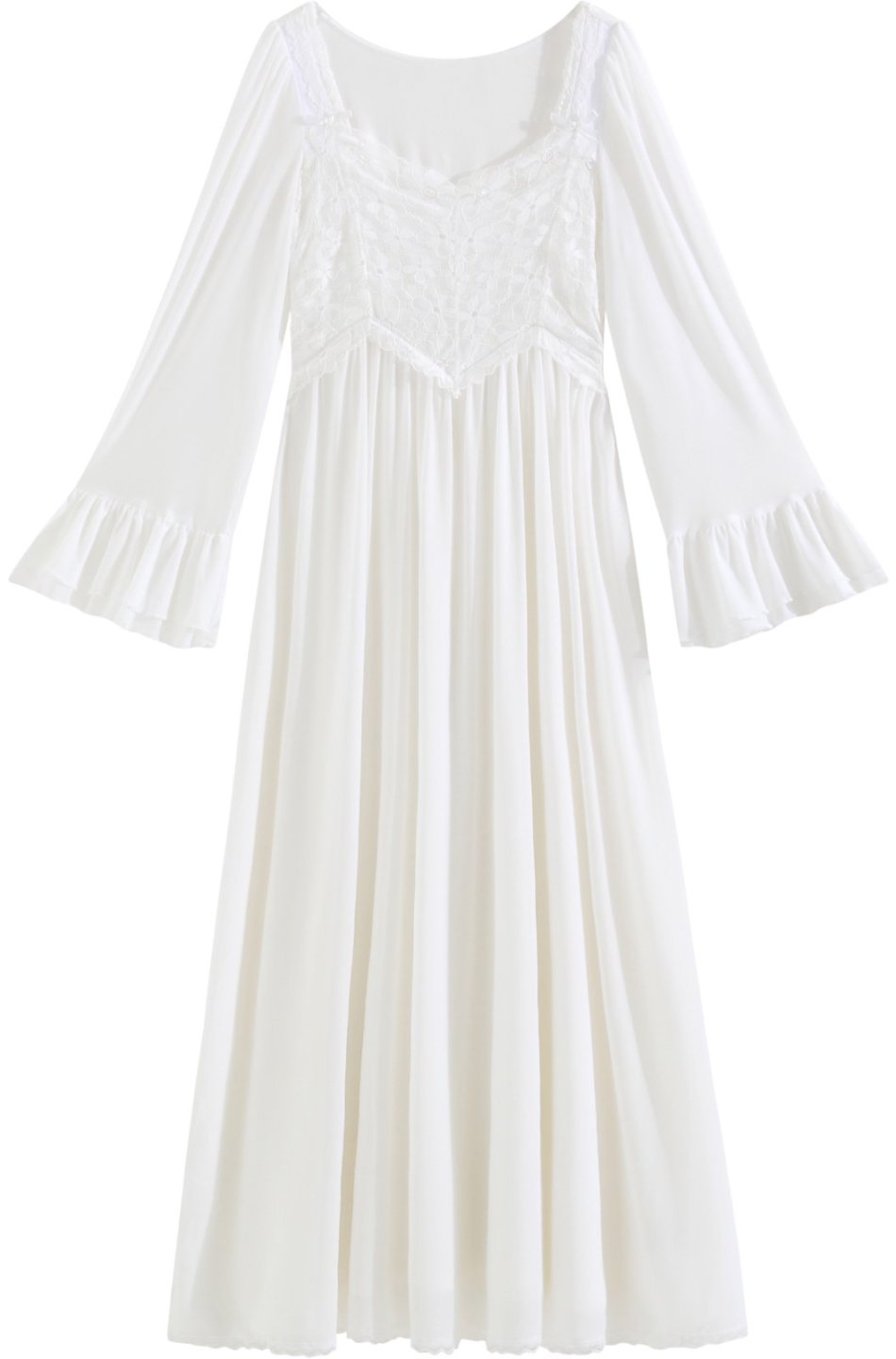 White Vintage Lace Long-Sleeve Nightdress - SKU #4