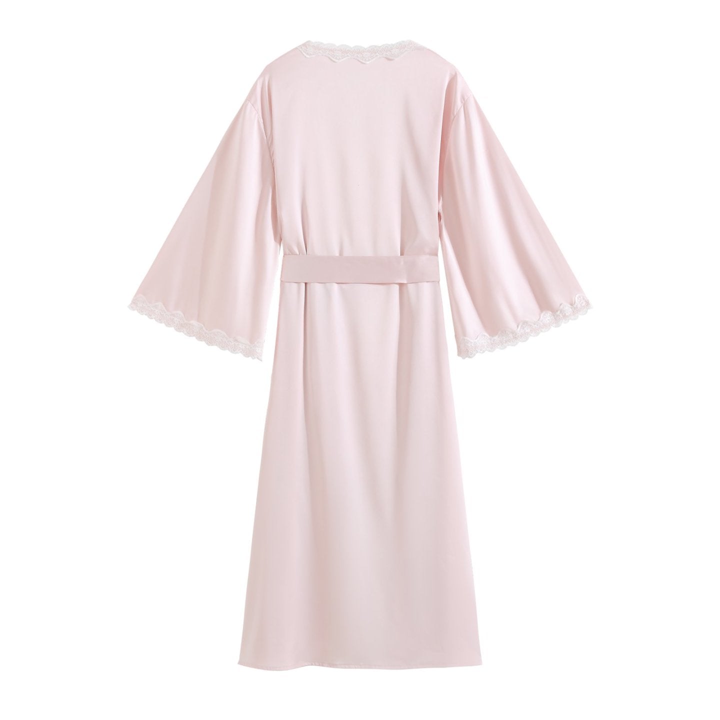 Pink French Satin Lace Nightdress & Robe Set - SKU #3