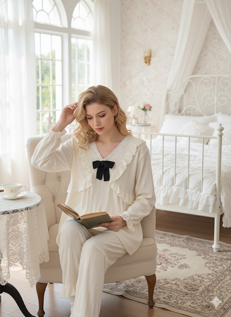 Cream Ruffle Bow Long Sleeve Lounge Set – Pawsy Dreams - SKU #16