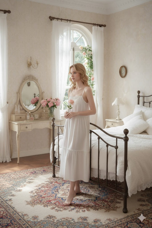 White French Lace Cotton Nightdress - SKU #1